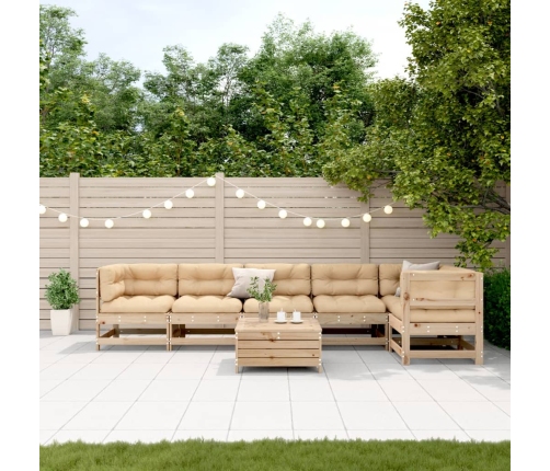 Juego de muebles de jardín 7 pzas y cojines madera maciza pino