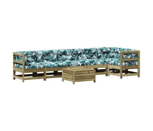 Juego de muebles jardín 7 pzas y cojines madera pino impregnada