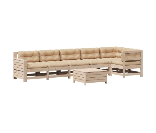 Juego de muebles de jardín 7 pzas y cojines madera maciza pino