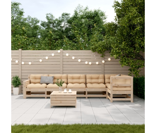 Juego de muebles de jardín 7 pzas y cojines madera maciza pino