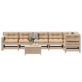 Juego de muebles de jardín 7 pzas y cojines madera maciza pino