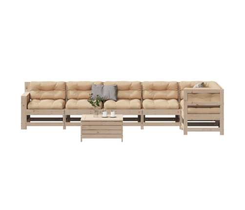 Juego de muebles de jardín 7 pzas y cojines madera maciza pino
