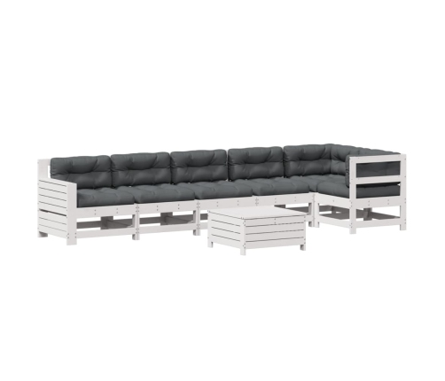 Set muebles jardín 7 pzas con cojines madera maciza pino blanco