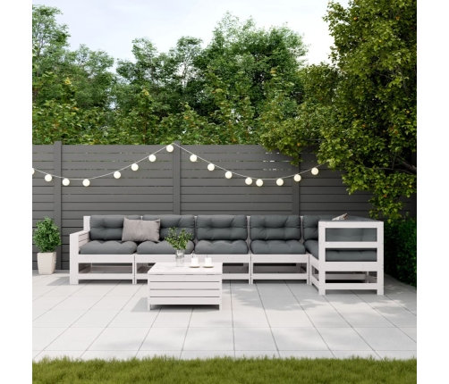 Set muebles jardín 7 pzas con cojines madera maciza pino blanco