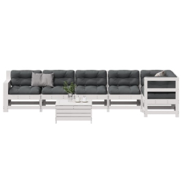Set muebles jardín 7 pzas con cojines madera maciza pino blanco