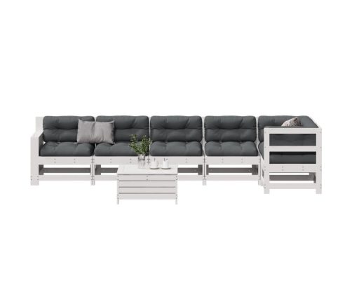 Set muebles jardín 7 pzas con cojines madera maciza pino blanco