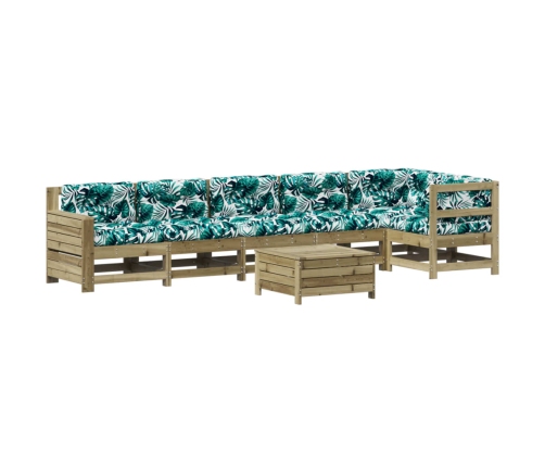 Juego de muebles jardín 7 pzas y cojines madera pino impregnada