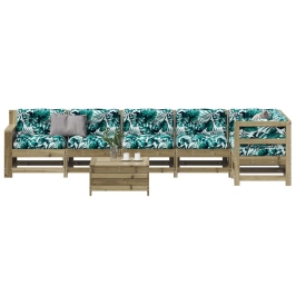 Juego de muebles jardín 7 pzas y cojines madera pino impregnada