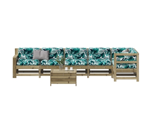 Juego de muebles jardín 7 pzas y cojines madera pino impregnada