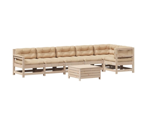 Juego de muebles de jardín 7 pzas y cojines madera maciza pino