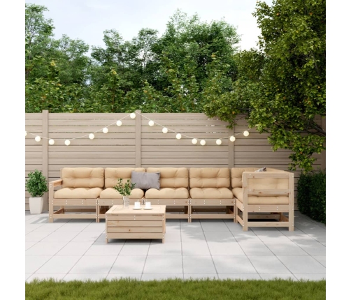 Juego de muebles de jardín 7 pzas y cojines madera maciza pino