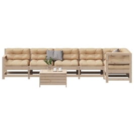 Juego de muebles de jardín 7 pzas y cojines madera maciza pino