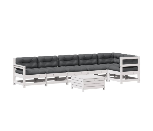 Set muebles jardín 7 pzas con cojines madera maciza pino blanco