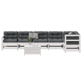 Set muebles jardín 7 pzas con cojines madera maciza pino blanco