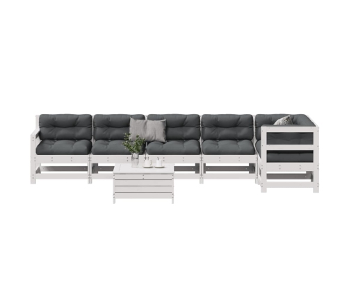 Set muebles jardín 7 pzas con cojines madera maciza pino blanco