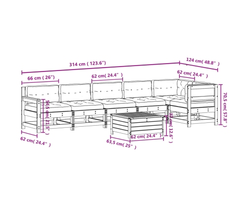 Juego de muebles jardín 7 pzas y cojines madera abeto Douglas