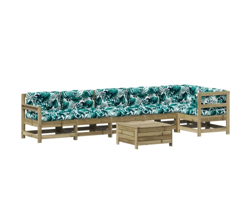 Juego de muebles jardín 7 pzas y cojines madera pino impregnada