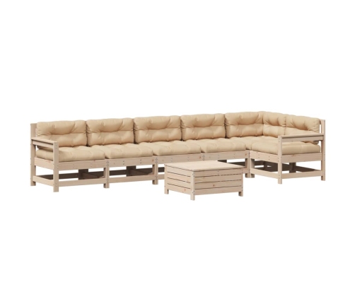 Juego de muebles de jardín 7 pzas y cojines madera maciza pino