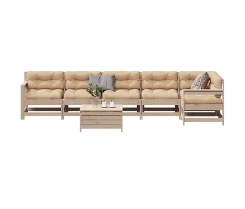 Juego de muebles de jardín 7 pzas y cojines madera maciza pino