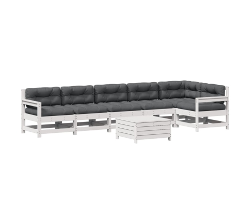 Set muebles jardín 7 pzas con cojines madera maciza pino blanco