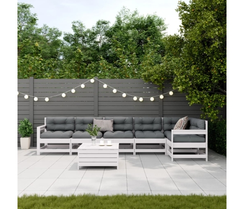 Set muebles jardín 7 pzas con cojines madera maciza pino blanco