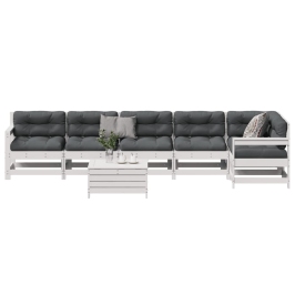 Set muebles jardín 7 pzas con cojines madera maciza pino blanco