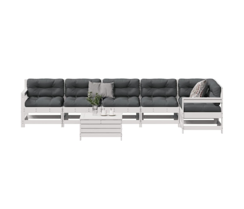 Set muebles jardín 7 pzas con cojines madera maciza pino blanco