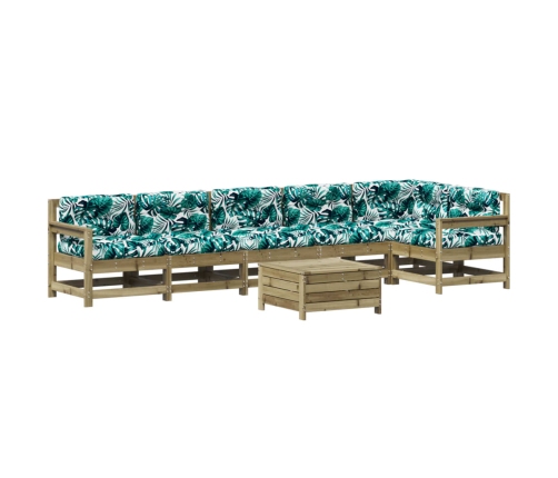 Juego de muebles jardín 7 pzas y cojines madera pino impregnada