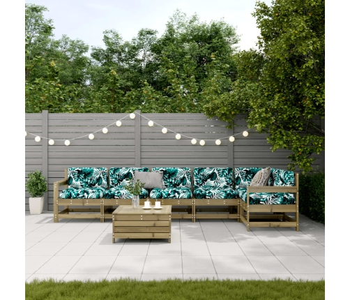 Juego de muebles jardín 7 pzas y cojines madera pino impregnada