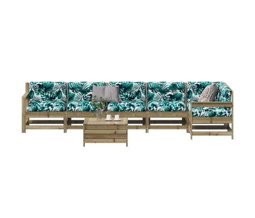 Juego de muebles jardín 7 pzas y cojines madera pino impregnada