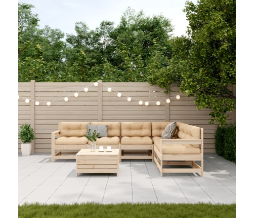 Juego de muebles de jardín 7 pzas y cojines madera maciza pino