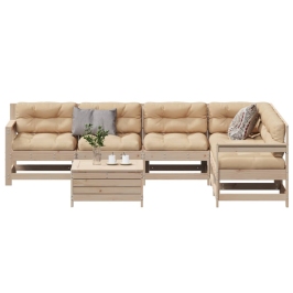 Juego de muebles de jardín 7 pzas y cojines madera maciza pino