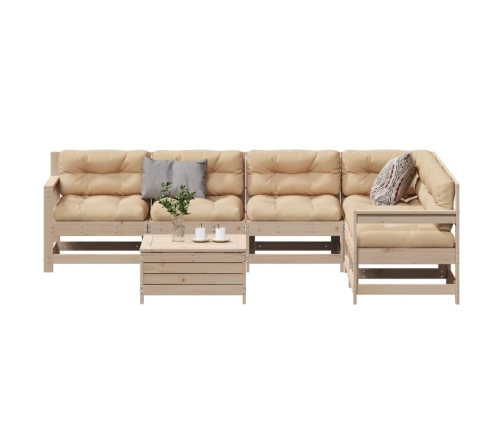 Juego de muebles de jardín 7 pzas y cojines madera maciza pino