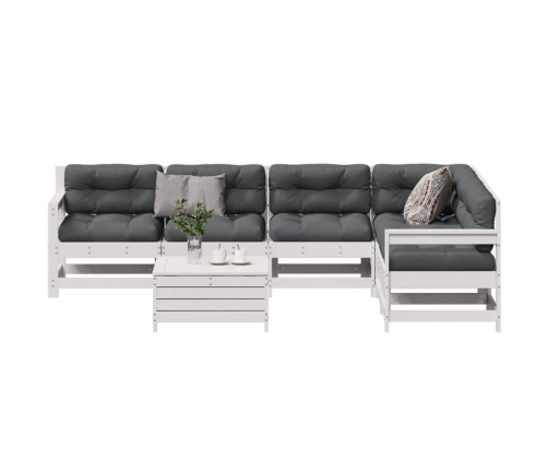 Set muebles jardín 7 pzas con cojines madera maciza pino blanco
