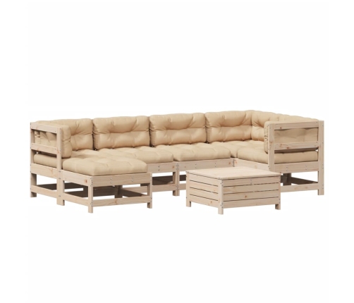 Juego de muebles de jardín 7 pzas y cojines madera maciza pino