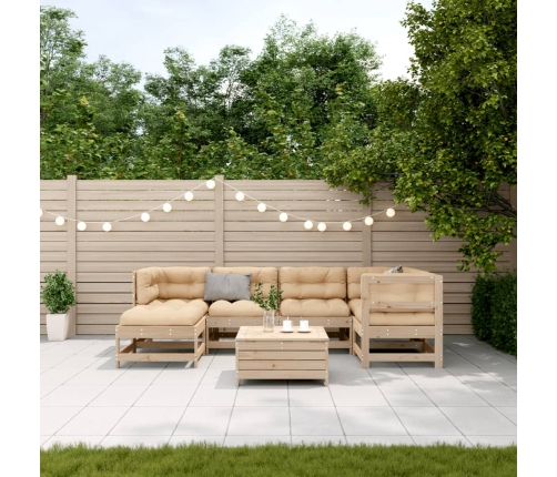 Juego de muebles de jardín 7 pzas y cojines madera maciza pino