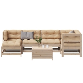 Juego de muebles de jardín 7 pzas y cojines madera maciza pino