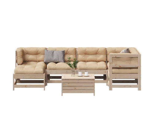 Juego de muebles de jardín 7 pzas y cojines madera maciza pino