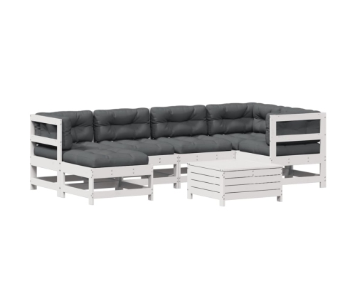 Set muebles jardín 7 pzas con cojines madera maciza pino blanco