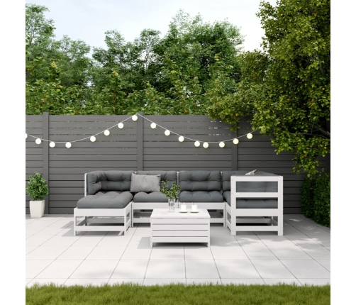 Set muebles jardín 7 pzas con cojines madera maciza pino blanco