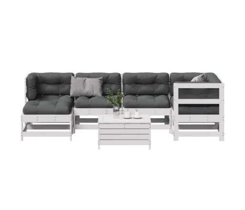 Set muebles jardín 7 pzas con cojines madera maciza pino blanco