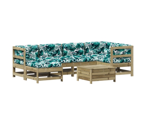 Juego de muebles jardín 7 pzas y cojines madera pino impregnada