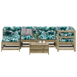 Juego de muebles jardín 7 pzas y cojines madera pino impregnada