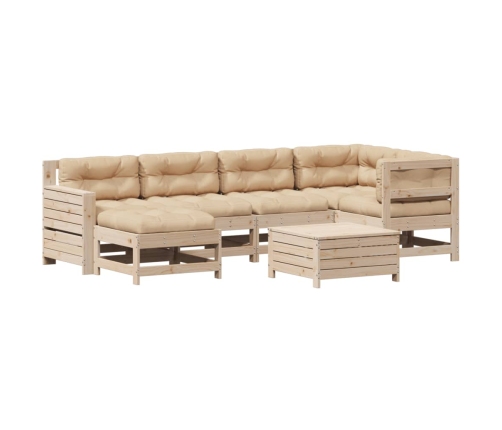 Juego de muebles de jardín 7 pzas y cojines madera maciza pino
