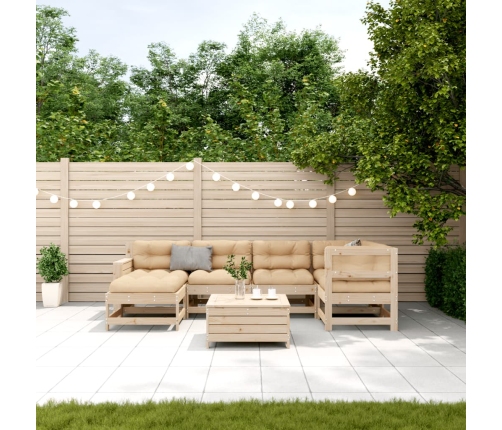 Juego de muebles de jardín 7 pzas y cojines madera maciza pino