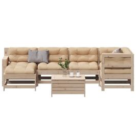 Juego de muebles de jardín 7 pzas y cojines madera maciza pino