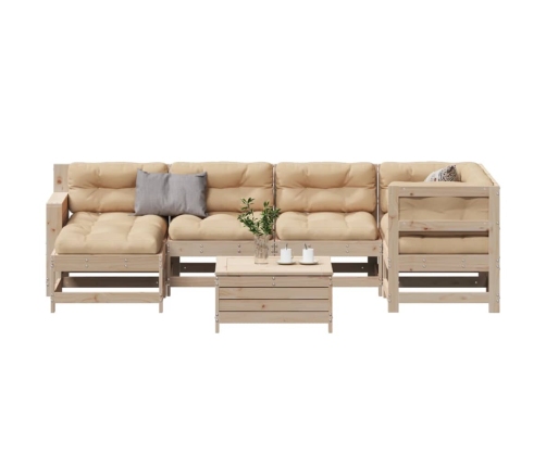 Juego de muebles de jardín 7 pzas y cojines madera maciza pino