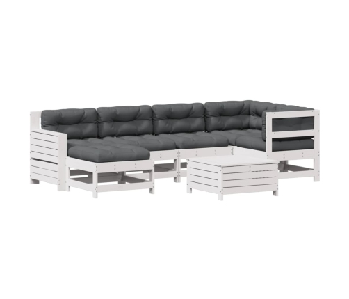 Set muebles jardín 7 pzas con cojines madera maciza pino blanco