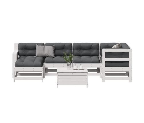 Set muebles jardín 7 pzas con cojines madera maciza pino blanco