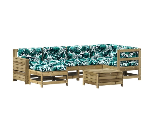 Juego de muebles jardín 7 pzas y cojines madera pino impregnada